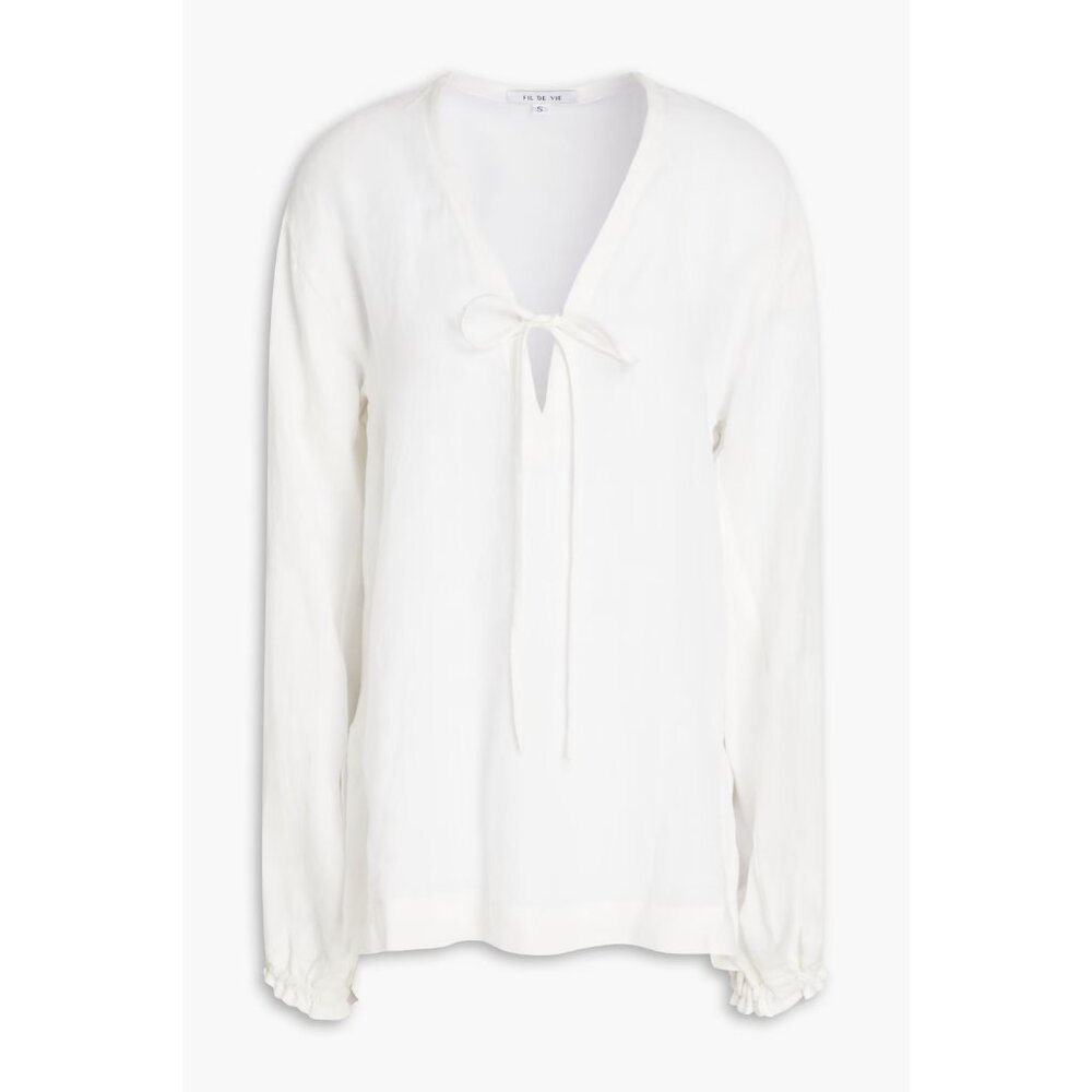 NWT! Fil De Vie "Essaouira" Linen Blouse in Ivory, size XS.